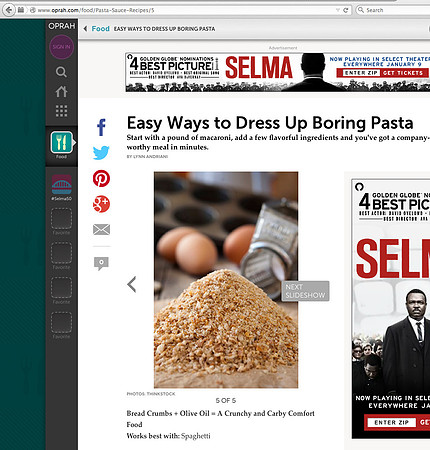Oprah website, image by Mona Makela.